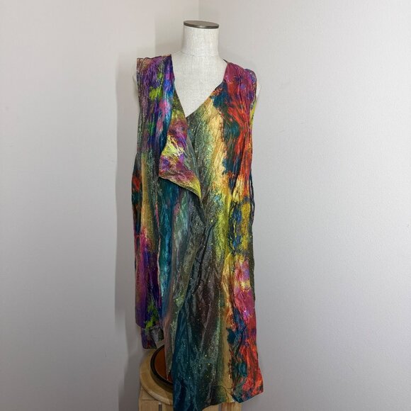 Bryn Walker Zen Taffeta Nebulosa Abstract Wrap Vest Womens Size XS Artsy Boho - Picture 3 of 12